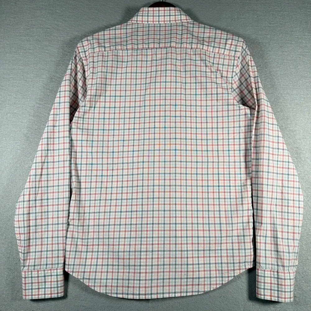 Banana Republic Mens Slim Untucked Fit Organic Cotton Plaid Shirt Red White S